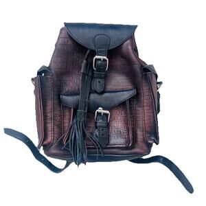 Freebird by Steven Brett Leather Backpack Croco-Embossed Drawstring